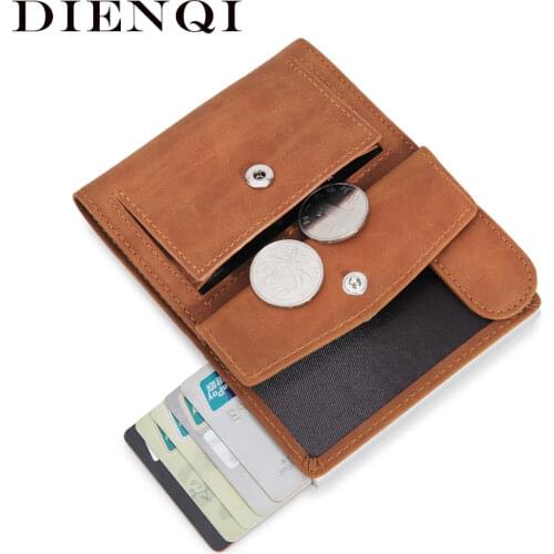 DIENQI Rfid Genuine Leather Men Wallets Card Holder Slim Thin Smart Magic Wallet Small Short Coin Purse Male 2020 Brown Vallet