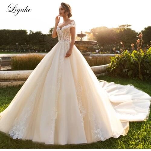 Liyuke Elegant Skin Tulle Sweetheart Neckline Of Ball Gown Wedding Dress With Pearls Beading Lace Up Wedding Gown