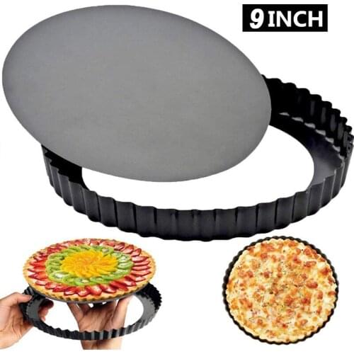 9Inch Non-Stick Tart Quiche Flan Pan Round Pie Pizza Cake Mould Removable Loose Bottom Fluted Baking Mold Tray Kitchen Tool 2021