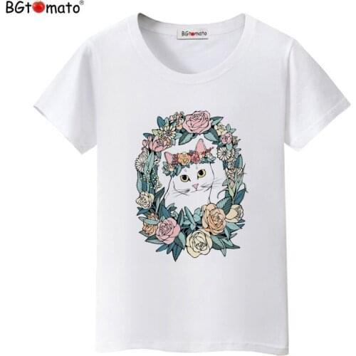 BGtomato T shirt beautiful cat t-shirt women summer o neck short sleeve casual tshirt women Cheap sale brand top tees