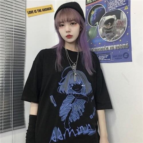 Black Goth Style Summer T-shirt for Men Women Alt Clothes Tshirt Grunge Tee Gothic Horror Skeleton Tops 2021 Emo Clothing