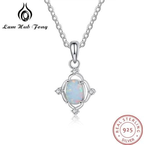 Geometric 925 Sterling Silver Chain Necklaces for Women Clear Zircon Oval Opal Stone Necklaces Statement Jewelry (Lam Hub Fong)