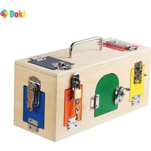 Doki Toy Kids Montessori Early Education Unlocking Toolbox Practice Unlocking Buckle Lock Teaching Aid Manual Brain Wooden Toys