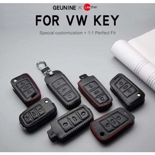 Leather Car Key Cover Case For Volkswagen Golf 6 7 Polo MK7 GTI R TSI Magotan CC Gran T-ROC Cross Lavida Series Passat B7