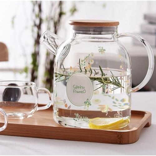 European Creative Transparent Heat-Resistant Glass Teapots Cold Water Pot Filter Flower Tea Pot Large Capacity Office Kettle