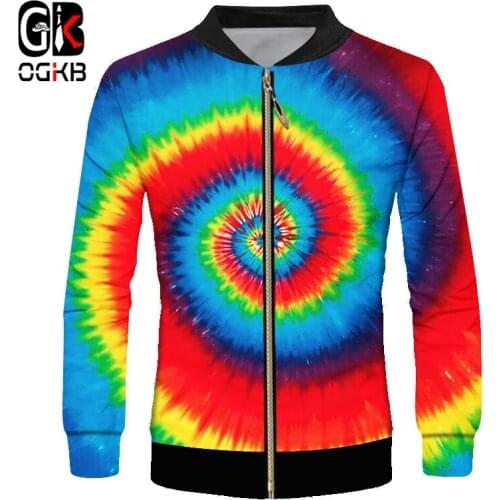 OGKB Coat Adult New Hooded Slim 3D Zipper Jackets Printing Rainbow Streetwear Oversized Costume Man Winter Outwear