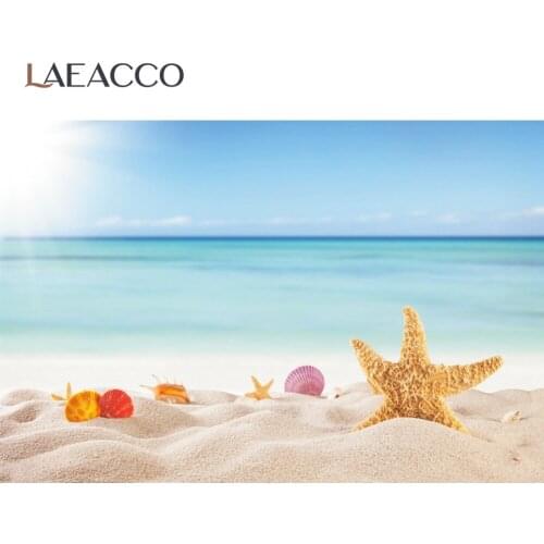 Laeacco Summer Holiday Beach Starfish Blue Sea Sunday Party Baby Photography Background Photographic Backdrop For Photo Studio
