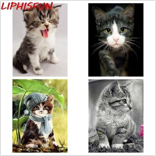 LIPHISFUN Diamond Painting Cute Kittens Sets Diamond Embroidery Full Display Picture Of Rhinestones Diamond Animals Beads Art