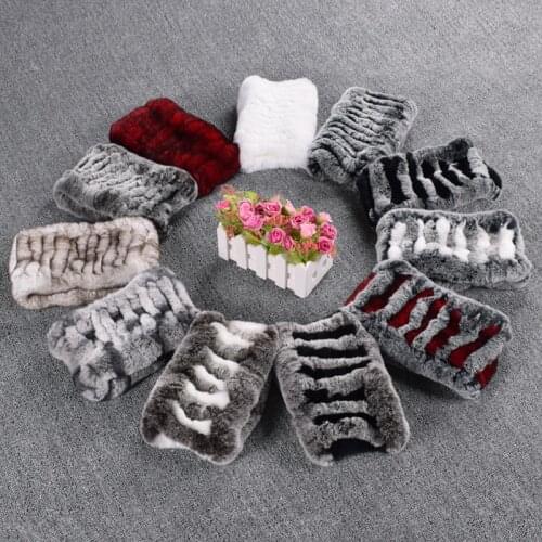 Fur headband Natural Rabbit fur scarf winter warm neck warmer striped elastic soft womens ring scarves fashionable Headbands