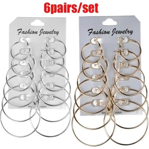 6Pc/set Fashion Alloy Hoop Earrings Set for Women Geometirc Gold Metal Circle Hoop Earrings Brincos 2021 Trend Jewelry Gift