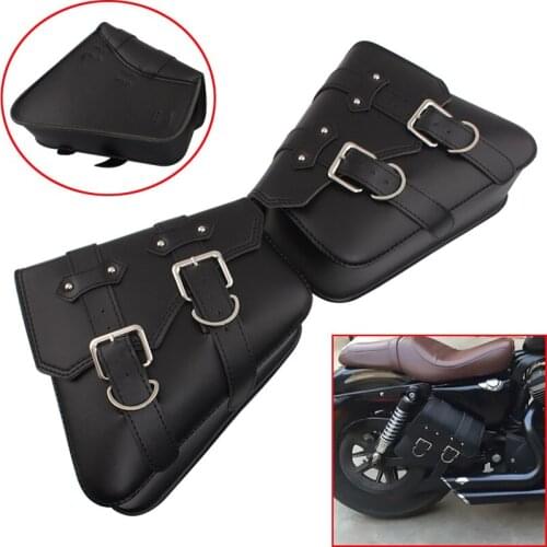 Motorcycle Black Saddlebags PU Leather Storage Tool Pouch Luggage Side Bag Universal For Harley Honda