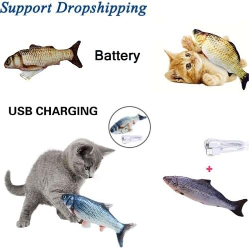 30CM Pet Soft Plush 3D Fish Shape Cat Chewing Toys Pet Electronic USB Charging Simulation Fish Toy Cat Toy With Catnip Dropship