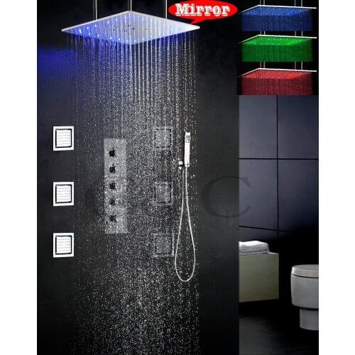 Swash And Rain Bathroom Set 20 Inch 3 Colors LED Temperature Sensitive Shower Head And 6 Pcs Big Massage Body Spray Jets