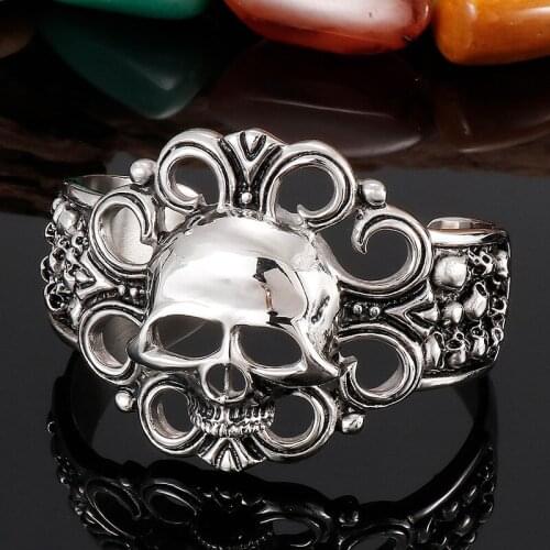 Stainless Steel Jewelry Skull Hollow Wide Face Bracelet Accessories