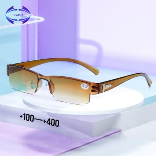 VCKA 2020 newSquare TR90 Reading Glasses Rimless Men Women Ultra-light Frameless Spectacles All-in-one Eyewear +1.00 to +4.00