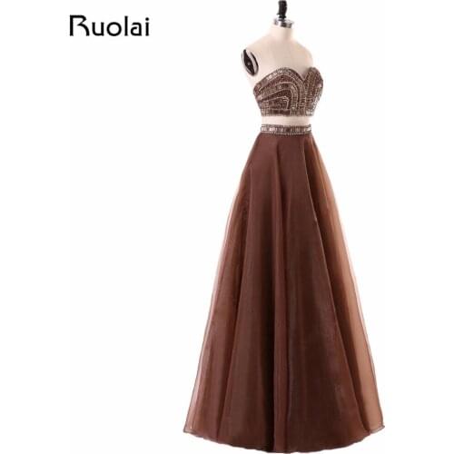 Popular Two Pieces Evening Dresses 2019 A-Line Beaded Top Prom Dresses Long Tulle with Crystal Vestido de Festa Party Girl PD39