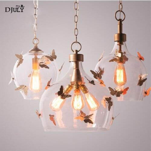 Postmodern gold Butterfly Surround Glass pendant lights for kitchen bar dining room home deco hanging fixtures luxury villa lamp