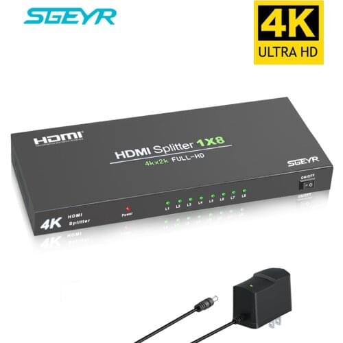 4K HDMI Splitter 1 in 8 out SGEYR 1x8 HDMI Splitter 1080P v1.4 8 port HDMI splitter with Full Ultra HD 4K/2K and 3D Resolution