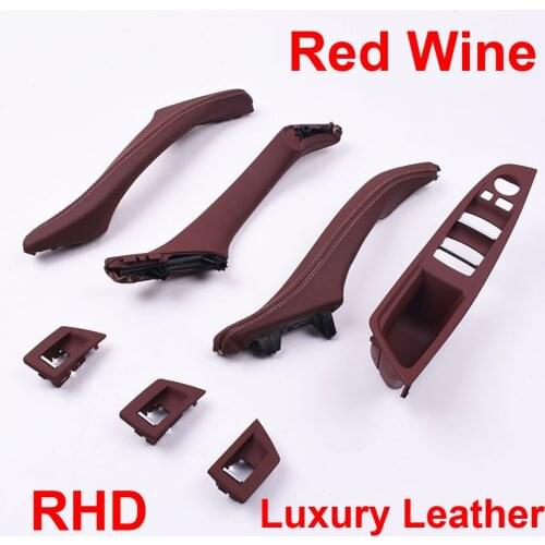 Luxury Leather Right Hand Drive RHD For BMW 5 series F10 F11 520 Red Wine Car Interior Door Handle Inner Door Panel Pull Trim