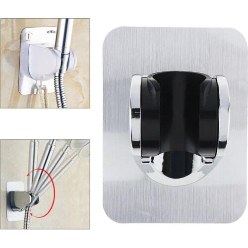 Silver Adjustable Shower Head Holder Rack Bracket with Non-trace Stick Wall Mounted Replacement Shower Holder for Bathroom