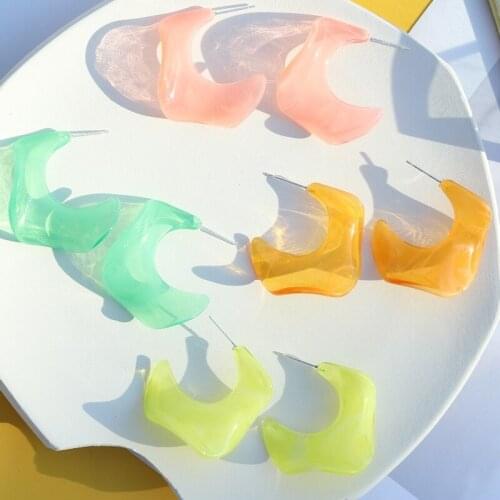 2021 New Colorful Transparent Resin Geometric U Shape Hoop Earrings Gold Metal For Woman Girls Party Travel Jewelry Gift Friends