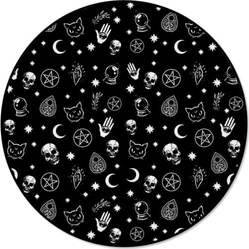 Modern Home Decorative Round Carpet Black Witch Skull Moon Divination Printed Round Area Rugs Parlor Bedroom Anti-slip Floor Mat