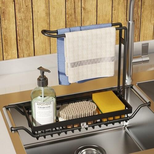 Telescopic Sink Shelf Stainless Steel Sink Drain Rack Adjustable Soap Sponge Rag Storage Holder Bathroom Rack Kitchen Organizer
