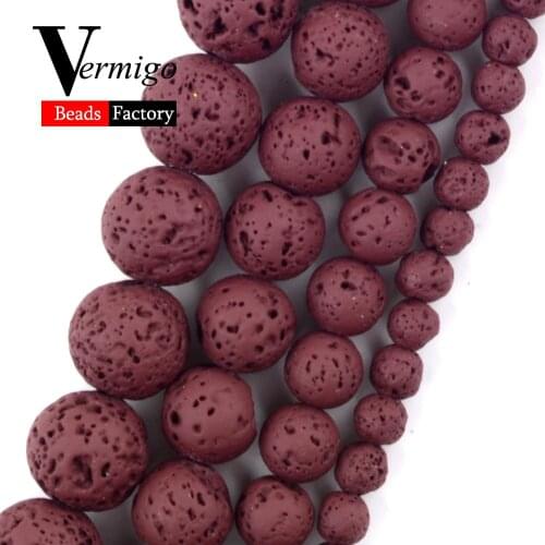 Dark Red Hematite Lava Natural Minerals Stone Beads For Jewelry Making Round Loose Beads 4 6 8 10mm Diy Bracelet Necklace 15"