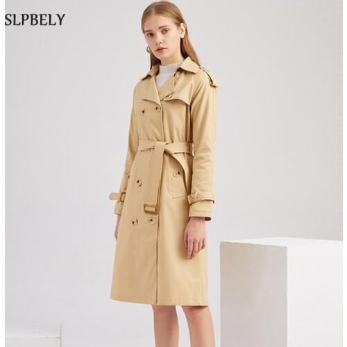 SLPBELY Women Trench Coat Windbreaker Spring Double Breasted Classic Long Trench Coat With Belt Slim Female Outwear Overcoat New