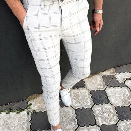 Vintage Plaid Print Slim Pencil Pants For Men Casual Long Trousers 2021 Spring Summer Fashion Streetwear Mens Clothes Harajuku