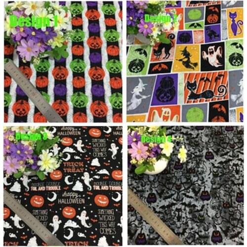 Vintage Brand Halloween Pumpkin Ghost Spider Bat Owl Printed Cotton Fabric 50x105cm For DIY Sewing cloth dress home decoration