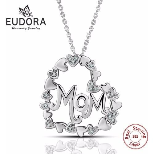 Eudora 925 Sterling Silver Zirconia Sweet Heart MOM Necklaces&Pendants Chain Necklace Jewelry Collar sterling-silver-jewelry