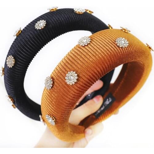 Fashion Flower Rhinestone Chain Jewel Hair Bands For Women Silk Cloth Turban Headband Hair Clips Hoop Girls Hair Accessories