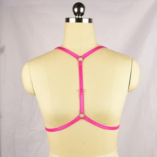 Goth open chest body harness bra colorful polyester harness belt harajuku pole dance costumes sexy cosplay garters belt O0336