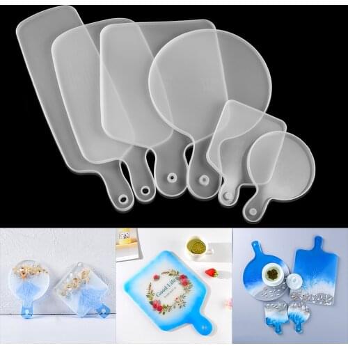 1Pcs Rectangle Round Handle Tray Epoxy Resin Mold Fruit Coaster Tray Silicone Mold For DIY Home Table Decoration Resin Crafts