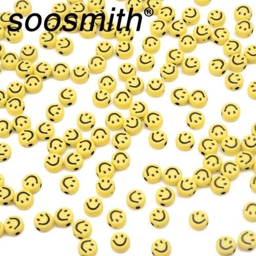 100pcs/lot 4x7mm Charm Yellow Acrylic Spacer Beads Smiley Beads For Jewelry Making DIY Necklace bracelet Handmade Accessories