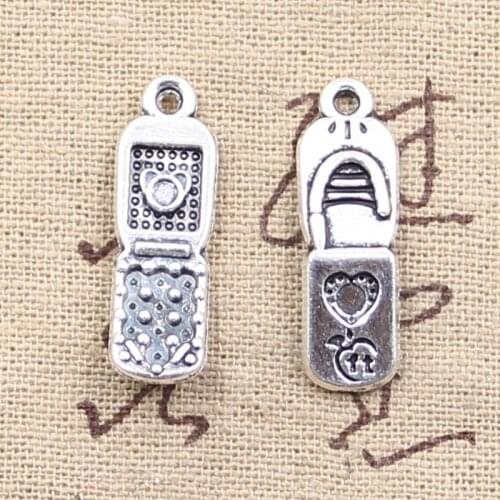 15pcs Charms Cellphone Mobile 27x8mm Antique Silver Color Plated Pendants Making DIY Handmade Tibetan Silver Color Jewelry