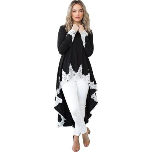 2020 Fashion Long Dress Women Kaftan Dress Irregular Hem Lace Splice Long Sleeves O Neck Elegant Ladies Swing Dress Shirt Robes