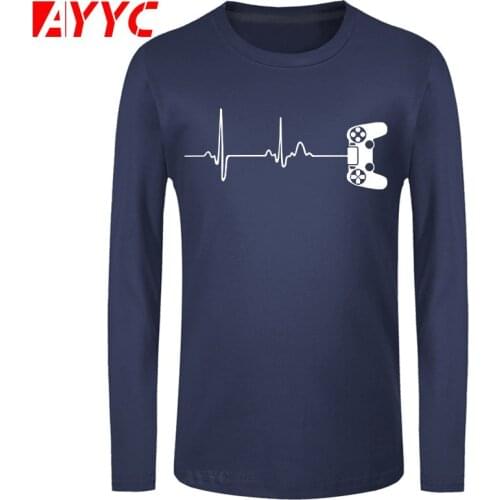 AYYC long sleeve tee Custom Printed Gamer Heartbeat Video Players T-Shirts MenS Short Sleeve Top O-Neck T Shirt