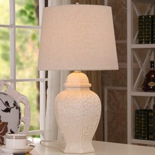 Free Shipping White Ceramic Table Lamp Modern Minimalist European Style Table Lamp For Living Room Study Room