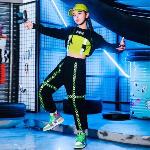 2020 Hip Hop Dance Costumes For Kids Girls Jazz Performance Clothes Loog Sleeve Hiphop Suit Modern Dance Rave Clothes DN6923