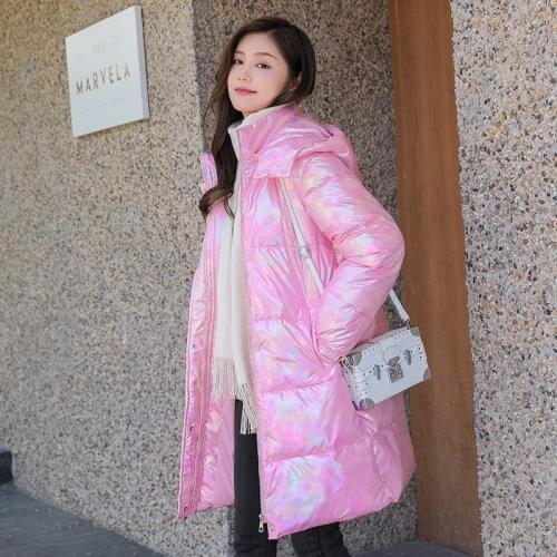 Long Winter Jackets Womens Hooded Laser Solid Ladies Casual Parkas Thick Zipper Cotton Padded Warm Outwear for Female 2021 New