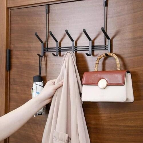 Door Hanging Hook Clothes Coats Storage Rack Punch Free Door Hanger Tie Scarf Key Hook Hats Bags Holder Towel Wall Hanger Shelf