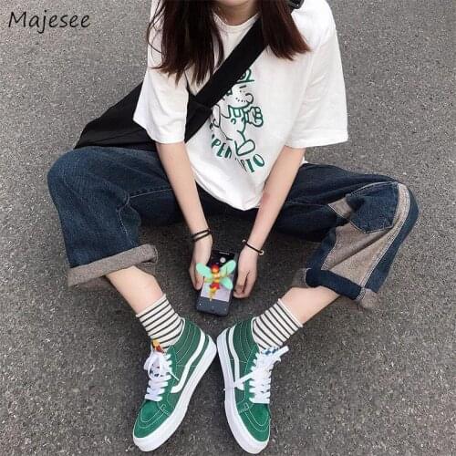 Jeans Women Denim Spliced New Arrival High Waist Streetwear Harajuku Loose Wide-leg Trousers Ulzzang Leisure Students Washed Ins