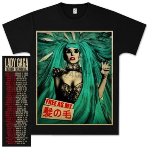Lady Gaga Free As My Hair 2013 Concert Tour T-Shirt Mens Black Tee Pop Artist