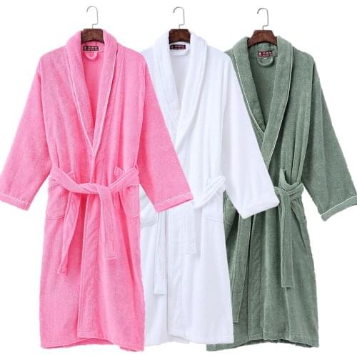 100% Cotton bathrobe Men Cotton Winter Thick Soft loop pile long-sleeve sleepwear lovers bathrobe robe Homewear Pajamas bride