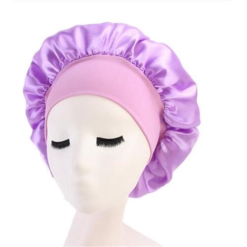 HIRIGIN Adjust Women Satin Bonnet Cap Night Sleep Hair Head Cover Wide Band Elastic Hat