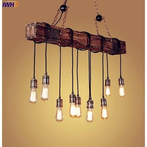 IWHD American Country Wooden Industrial Pendant Lighting Fixtures Dinning Room Restaurant Retro Edison Vintage Lamp Light LED