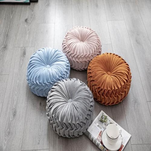 Nordic Round Pillow Soft Seat Cushion Luxury Home Decor Velvet Throw Pillow Solid Manual Drape Wheel Shape Pillows