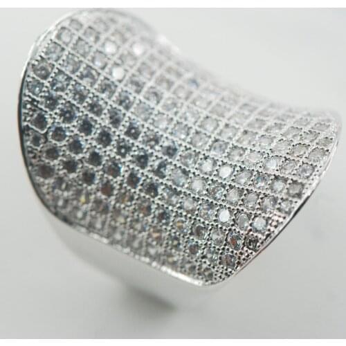 Micropave White Crystal Zircon 925 Sterling Silver Ring Size 6 7 8 9 10 11 A06